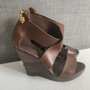 DVF wedge ankle strap leather shoes.